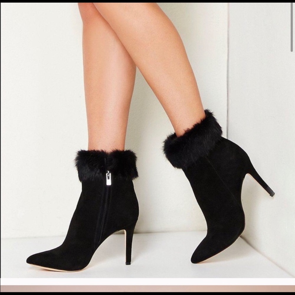 Antonio Melani Kylan Suede Rabbit Fur Booties